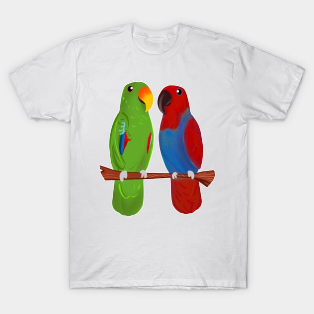 Ekkie Love Cute Eclectus Parrot Couple for parrot lovers T-Shirt by SusanaDesigns